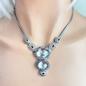 Brighton Luminesce Faceted Oval with Crystal Silver Plate Collar Necklace.